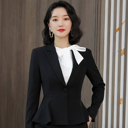 Red suit suit women's autumn and winter slim-fit high-end business wear temperament goddess fan jewelry shop beauty salon overalls