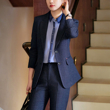 Business Dress Temperament Goddess Fan Striped Suit suit Korean Style Workplace Business Dress Suit Work Clothes Fashion