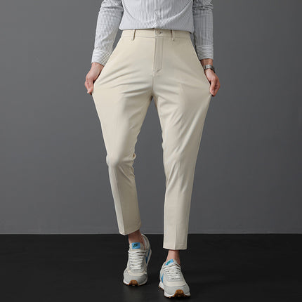 Summer Knitted High Stretch Casual Trousers Korean Style Slim-fit Straight Light Business Men's Trousers