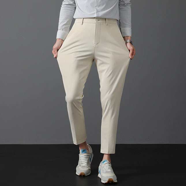 Summer Knitted High Stretch Casual Trousers Korean Style Slim-fit Straight Light Business Men's Trousers