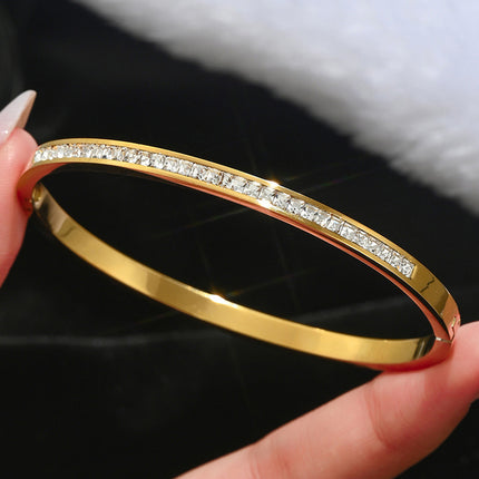 Titanium Steel Bracelet Does Not Fade, Diamond-Encrusted Real Gold Electroplated 18K Gold Stainless Steel Bracelet Douyin Cross-Border Same Style