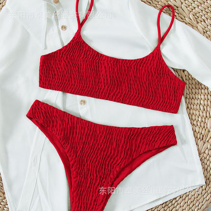 Triangle Bikini_2019 European and American Aliexpress Popular Swimsuit Sexy Pleated Triangle Bikini Bikini