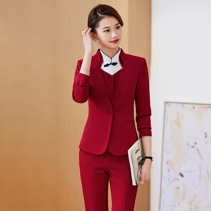 Spring and Autumn 2023 Commuter New wine red Long Sleeve Suit I Also Blouse Pants Skirt Four-Piece Suit
