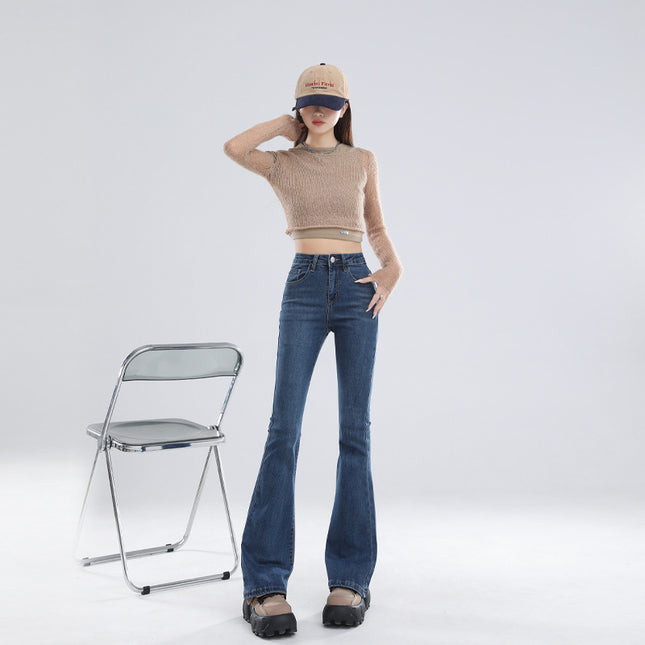 2025 Fall/Winter Main Collection: Micro-Flared Jeans for Women, Stylish High-Waisted Slimming Bootcut Pants for Petite Figures