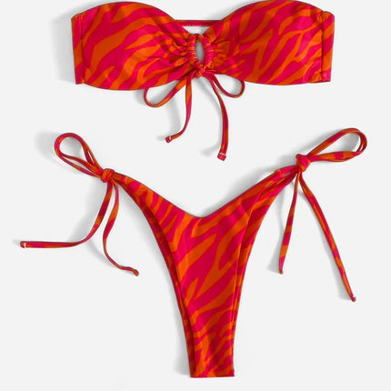 Yiyou 2025 European and American Sexy New Tube Top Zebra Print Split Bikini Swimsuit Women's Suit Bikini