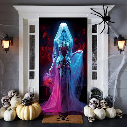 Cross-Border New Halloween Background Cloth High-End Atmosphere Door Cover Holiday Indoor Door Decoration Hanging Cloth Door Width Customization