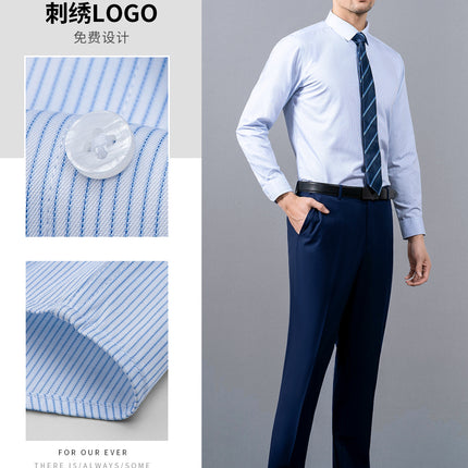 Blue Stripesd Shirt Women's Short-Sleeved Slim Hotel Front Desk Work Clothes Professional Shirt Elegant Workwear Embroidered Logo