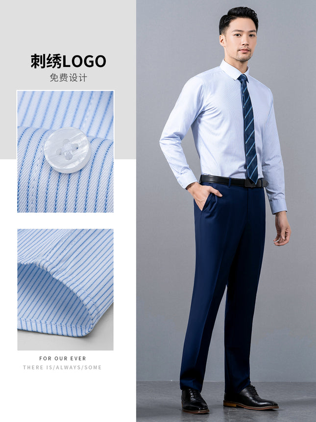 Blue Stripesd Shirt Women's Short-Sleeved Slim Hotel Front Desk Work Clothes Professional Shirt Elegant Workwear Embroidered Logo
