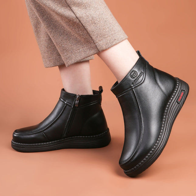 Mom's Shoes, Middle-Aged Autumn and Winter Middle-Aged and Elderly Women's Shoes, Velvet Non-Slip Warm Leather Shoes for the Elderly, Winter Grandma's Cotton Shoes, Short Boots
