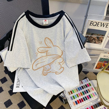Cross-border Women's 2025 Summer New Cotton Short-sleeved T-shirt Women's Korean-style Fashionable Loose All-match Fashionable Brand Top for Women