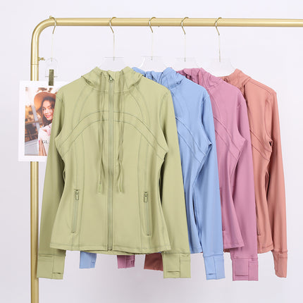LULU in stock Hooded Jacket Running Yoga Jacket Sports Slim Zipper Cardigan Fitness Top Women