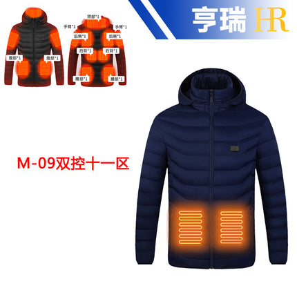 New Autumn and Winter Smart Heating Cotton Clothing for Men and Women, Outdoor Electric Heating Clothing, Multi-Zone Constant Temperature Heating and Warm Hooded Jacket