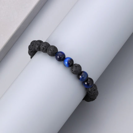 Cross-border hot sale volcanic stone blue tiger eye woven adjustable bracelet elastic rope lovers beaded bracelet manufacturers in stock
