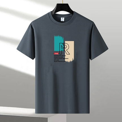 Heavy New Style Pure Short-sleeved T-shirt Men's Cotton Round Neck Cotton plus size Trendy Summer Youth Half-sleeved T-shirt Base Shirt