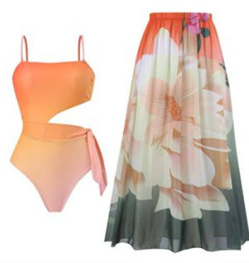 2023 New European and American French Retro Printed Swimsuit Women's Hot Spring Holiday Beach Dress Two-piece Swimsuit