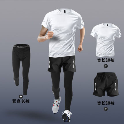 Sports suit Men's Fitness Clothes Summer Tights Thin Ice Silk Quick-drying Short-sleeved Running Shorts Casual Morning Running Clothes