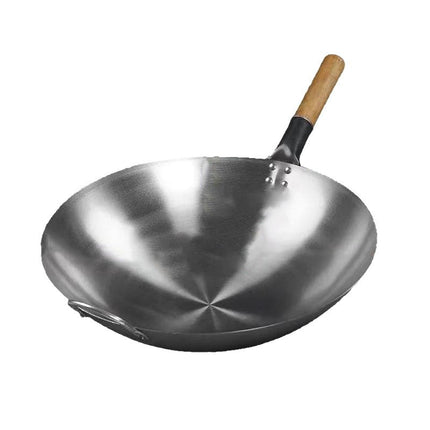 Traditional Old-Style Single-Handle Wok, Uncoated Wrought Iron Pot, Non-Stick, Commercial Use, Large Wok for Stir-Frying, Iron Pot for Stir-Frying Rice Noodles
