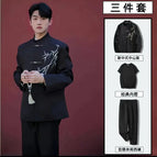 Black zhongshan clothing + black t-shirt + trousers / S