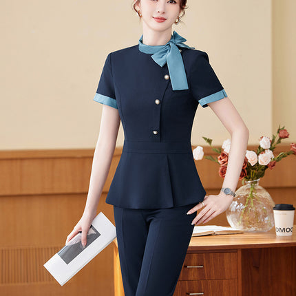 Short-Sleeved Stewardess Elegant Beauty Salon Oral Front Desk Work Clothes Professional Suit Female Hotel Reception Service Staff Uniform