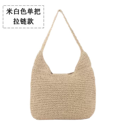 New All-match Straw Woven Bag Women's Large Capacity Beach Bag Single Handlebar Bag Commuter Women's Shoulder Bag Handmade Woven Bag