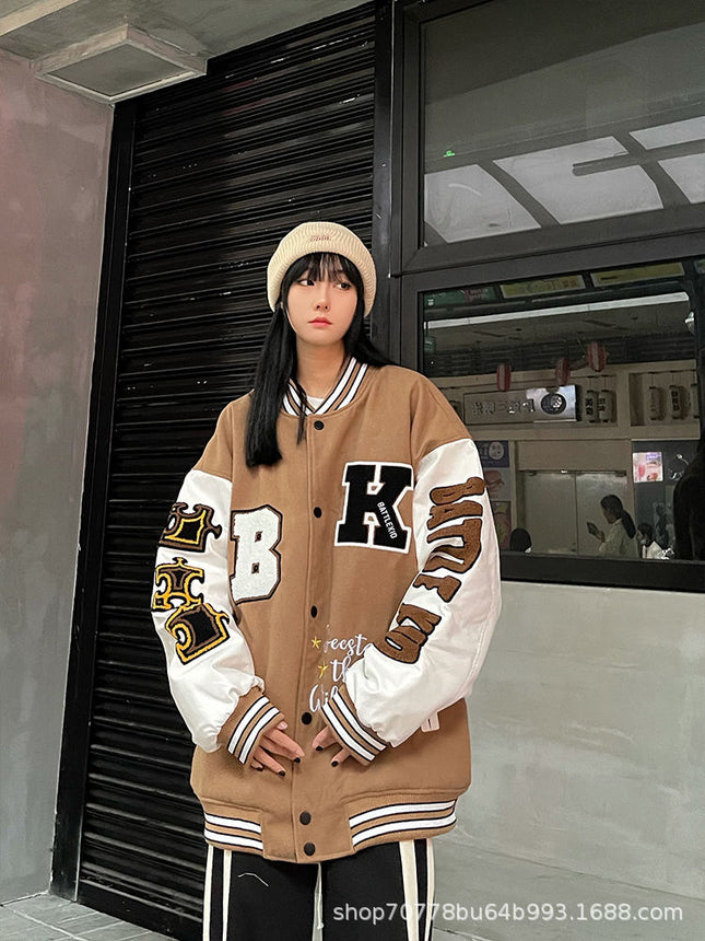 American Retro Baseball Suit Women's Spring New 2022 Fashion Brand Couple's Jacket Towel Embroidered Puzzle Thickened Jacket
