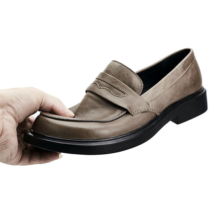 plus size Square Head Men's Leather Shoe Top Layer Cowhide Cover Foot Business Casual Small Leather Shoes Big Round Head Leather Breathable Shoes