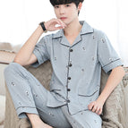 Double Bag 100% cotton short-sleeved trousers light blue gentleman horse / L size is recommended to wear 50.00 kg-65.00 kg