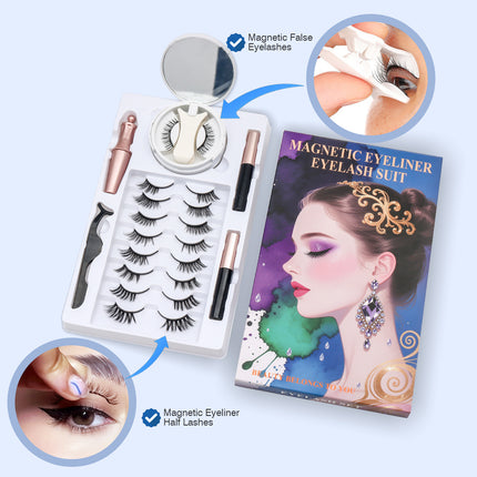 Wholesale magnetic eyeliner false eyelashes magnet false eyelashes 3D three-dimensional net red magnetic false eyelashes 3 pairs of suit