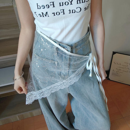 Sequin Internet Celebrated Lace Mesh Triangle Fart Curtain Stacked Dress Curtain Matching Spring and Summer Skirt South Korea Fashionable Silk Scarf