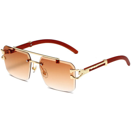 European and American Retro Leopard Frameless Cut Edge Sunglasses Women's Fashion Box Wood Grain Sunglasses Men's Trendy Cross-border Wholesale