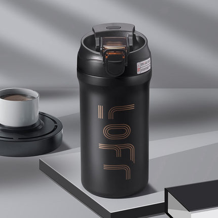 High-value double-drink coffee cup 316 stainless steel outdoor portable thermos cup for boys and girls large-capacity straw cup
