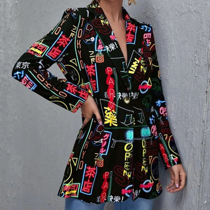 Amazon AliExpress foreign trade autumn new women's fashion printing long sleeve suit coat