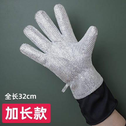Kitchen Wear-resistant Anti-scalding Non-injuring Pot Steel Wire Gloves Five-finger Silver Wash Bowl Gloves Heat-insulated Oil-removing Waterproof Gloves