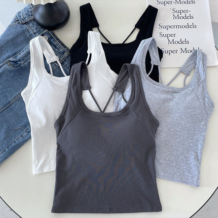 All-In-One Beautiful Back Underwear for Women, Solid Color Inner Camisole with Breast Pads, Hot Girl Wraps Her Breasts and Exposes Her Back and Can Be Worn Outside