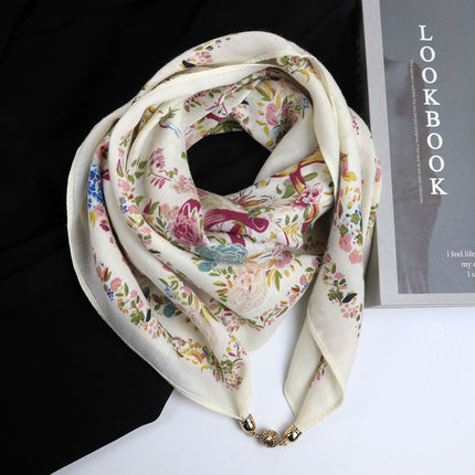 Spring and summer sunscreen magnetic buckle cotton and linen texture large square scarf women's 2024 new all-match autumn and winter neck scarf