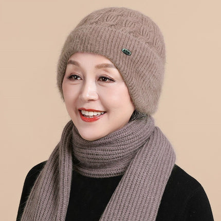 Middle-Aged and Elderly Knitted Hats Plus Plush Woolen Hats, Autumn and Winter Women's Scarf Hats, Warm Ear Protection Mother Hats, Winter Hats