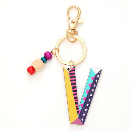 New Holiday Style Color Wooden Beads 26 Letter Keychain Key Chain Bag Hanging Accessories Cross-border Amazon