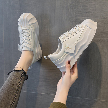 White Sneakers for Women, Summer 2026, Spring Genuine Leather Thick-Soled Women's Shoes, Shell Toe, Versatile, Casual, Wear-Resistant, Breathable, Comfortable, Low-Top