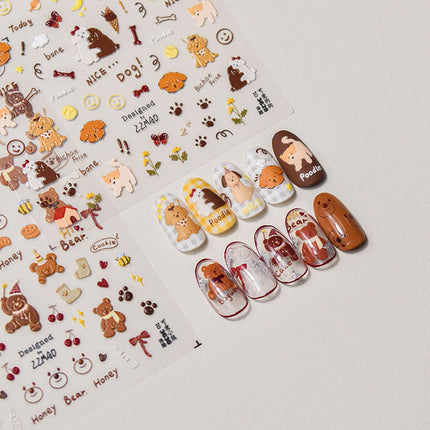Cute Puppy Bear Nail Art Sticker Tomoni Embossed Adhesive 5D Cute Pet Nail Sticker Nail Art Decoration