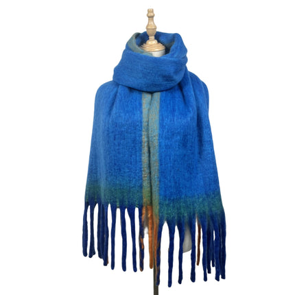 Simple Frame Solid Color Scarf Women's Warm Cashmere Tassel Scarf Autumn and Winter Contrast Color Scarf Cold-proof Shawl