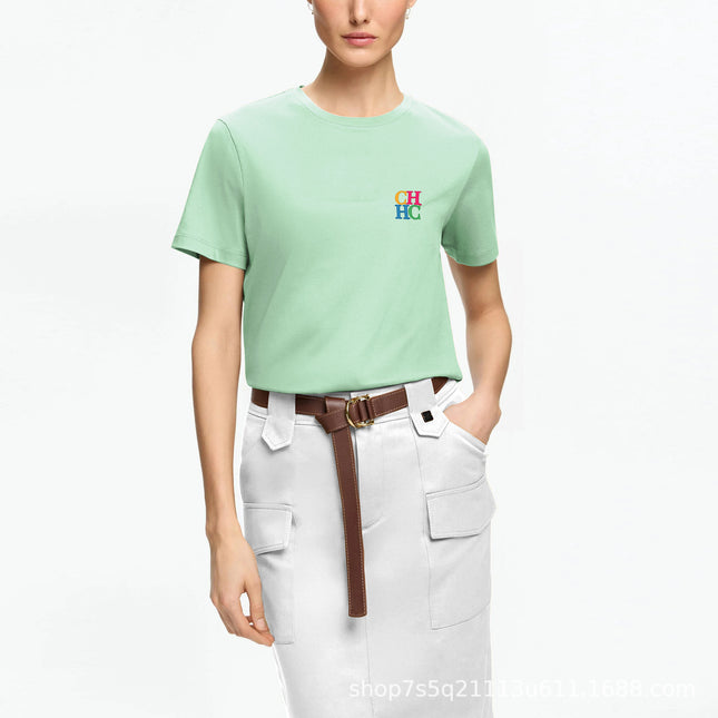 Chhc Summer Printed Pure Cotton Short-Sleeved T-Shirt with Letter Design for Men and Women, Cross-Border Hot-Selling Model, Dropshipping and Fast Selling