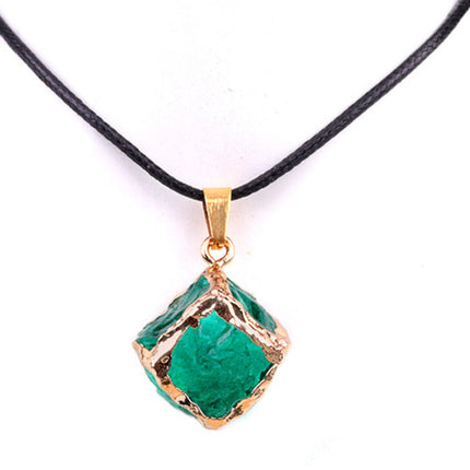 Imitation Crystal Rough Stone Square Electroplated Colorful Pendant Artificial Crystal Sugar Cube Necklace DIY Jewelry Pendant