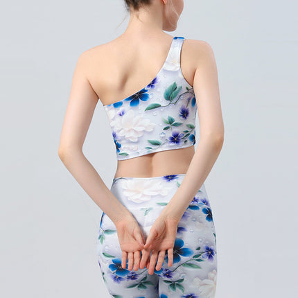 New Cross-border Foreign Trade Yoga Suit Single Oblique Shoulder Beauty Vest Running Sports Bra Gather Fitness Pants Yoga Suit suit
