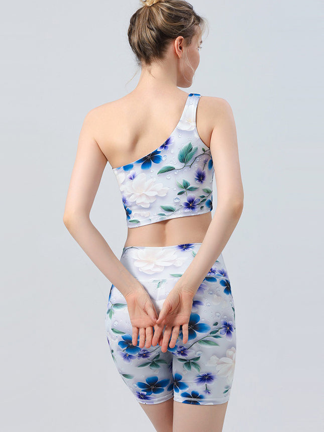 New Cross-border Foreign Trade Yoga Suit Single Oblique Shoulder Beauty Vest Running Sports Bra Gather Fitness Pants Yoga Suit suit