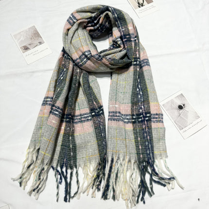 Starry Sky Scarf for Women, New Color-Blocking Autumn and Winter Warm Neck Warmer, Retro Japanese Plaid Versatile Korean-Style Shawl