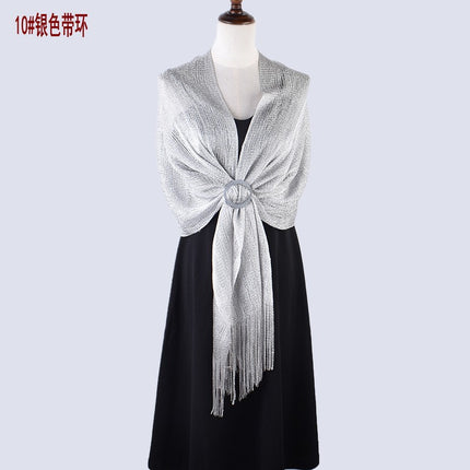 2024 new European and American style sexy flat long beard solid color sunscreen shawl scarf fashion ladies split towel