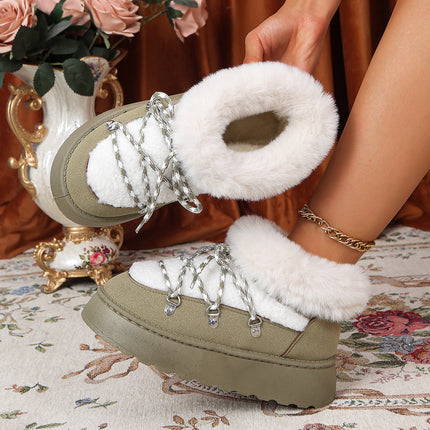 Cross-Border 2025 Autumn and Winter New Small Fragrant Snow Boots for Women, Lamb Wool Chain Metal Small Rivets Flip-Up Short Boots