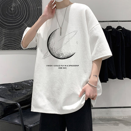 2024 Summer Short-sleeved Loose T-shirt Men's Trendy Brand Casual Half-sleeved Trendy T-shirt Base Shirt Five-sleeved Top
