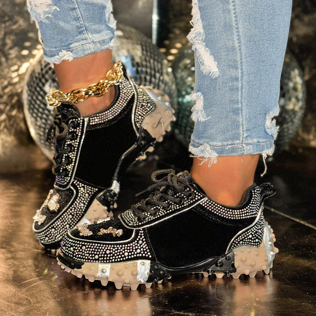 Women's New Dad Shoes Ins Fashion Rhinestone Sports Casual Shoes Cross-Border Foreign Trade Durian Sole Diamond-Encrusted Women's Shoes