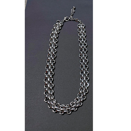 European and American wide thick chain neutral hip hop style clavicle chain metal necklace woven retro glossy thick collar wholesale for women